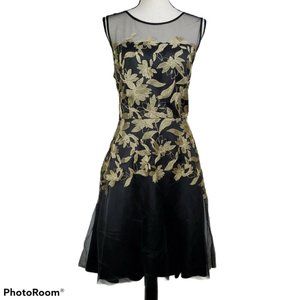 Tahari Arthur S Levine Dress Black Gold Floral